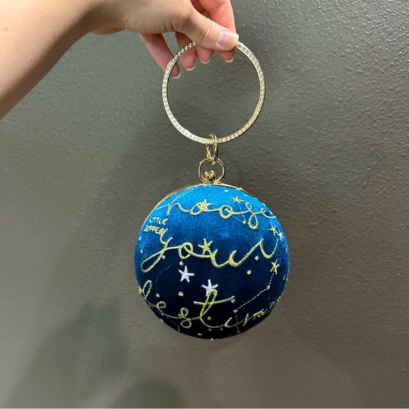 Handbags - Choose your destiny blue velvet gold kiss clutch orb sphere ball purse clutch